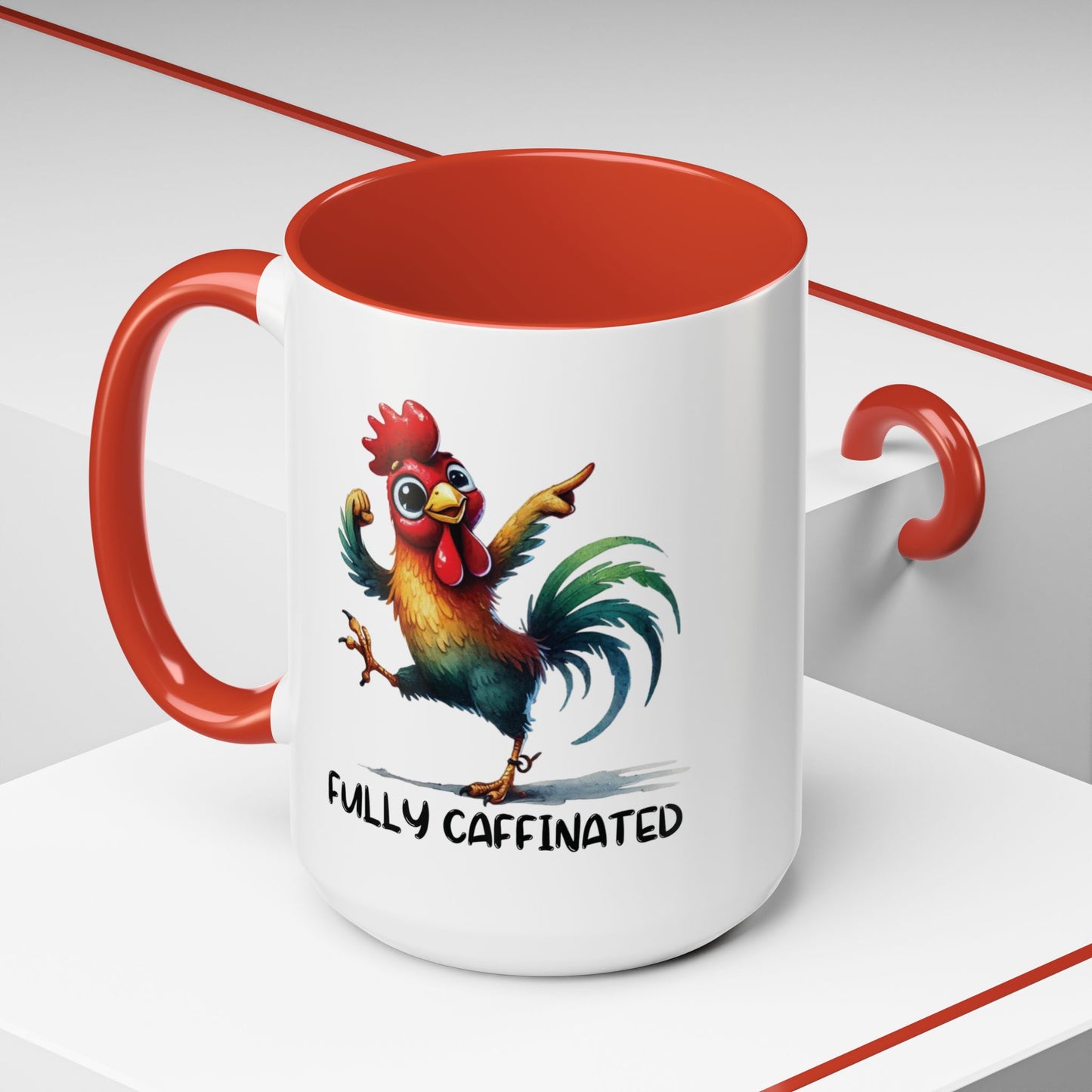 Funny Rooster Two Toned Accent Ceramic Coffee Mug (11, 15oz)