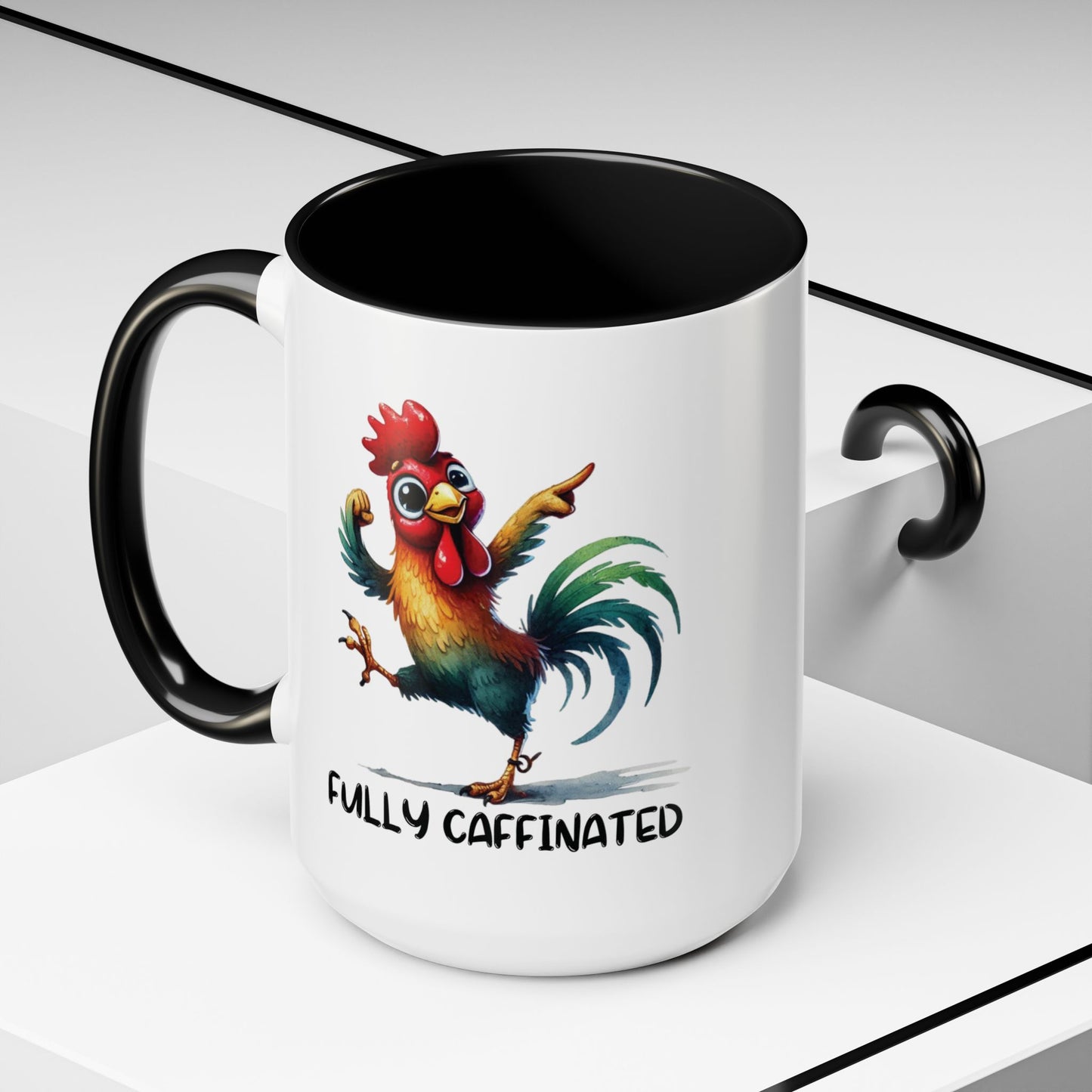 Funny Rooster Two Toned Accent Ceramic Coffee Mug (11, 15oz)
