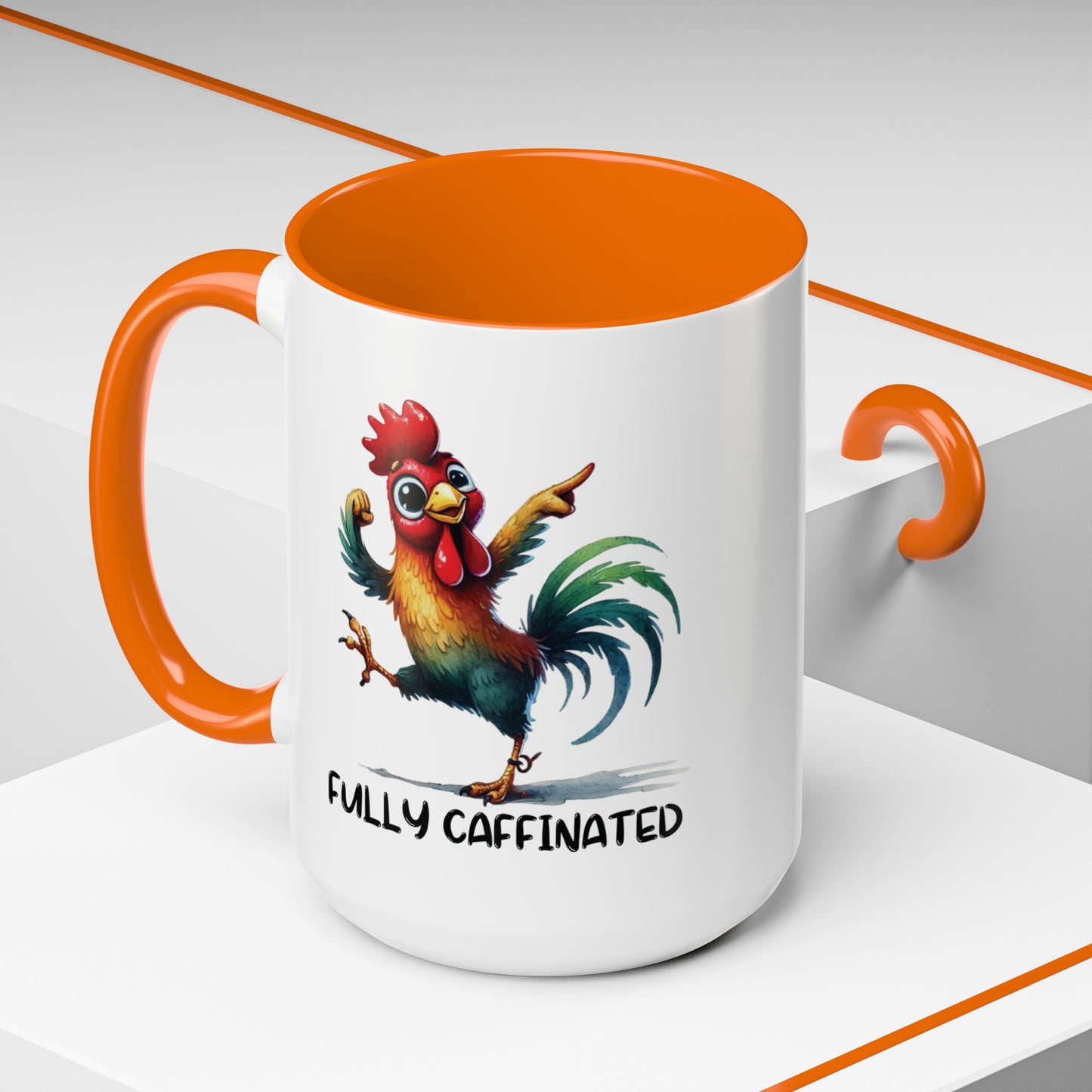 Funny Rooster Two Toned Accent Ceramic Coffee Mug (11, 15oz)