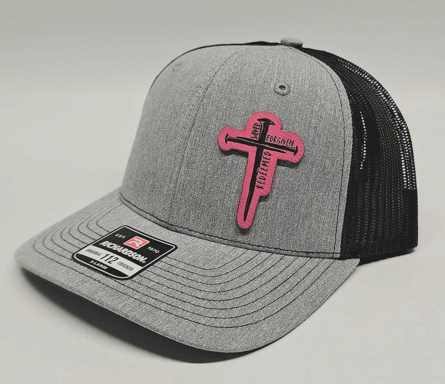 Laser Engraved Leatherette Patch Trucker Hat.