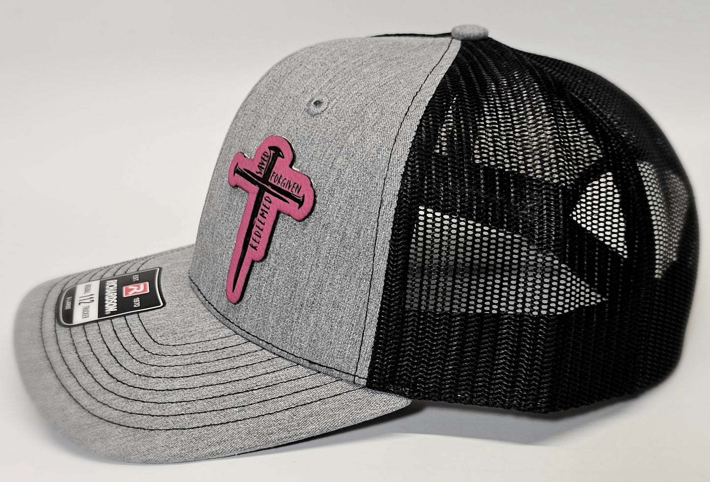 Laser Engraved Leatherette Patch Trucker Hat.