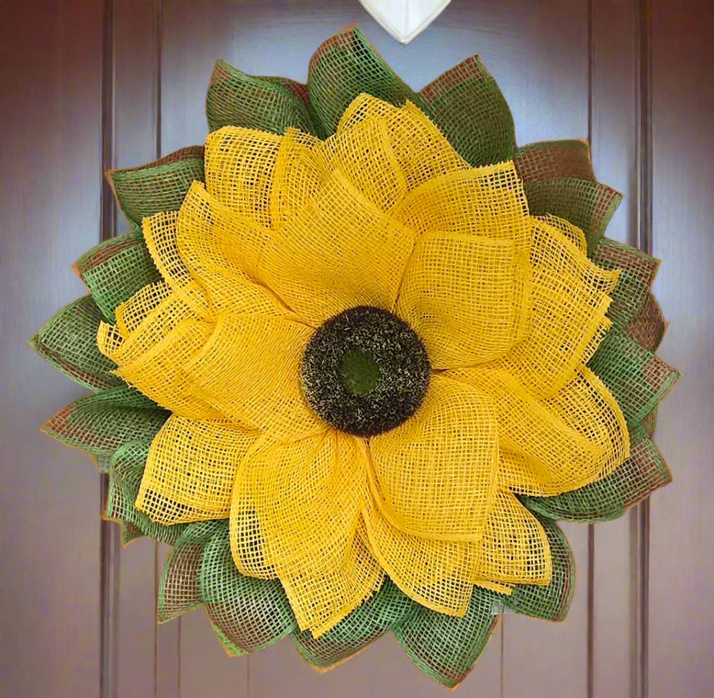 Beautiful Bright Yellow Burlap Sunflower Wreath