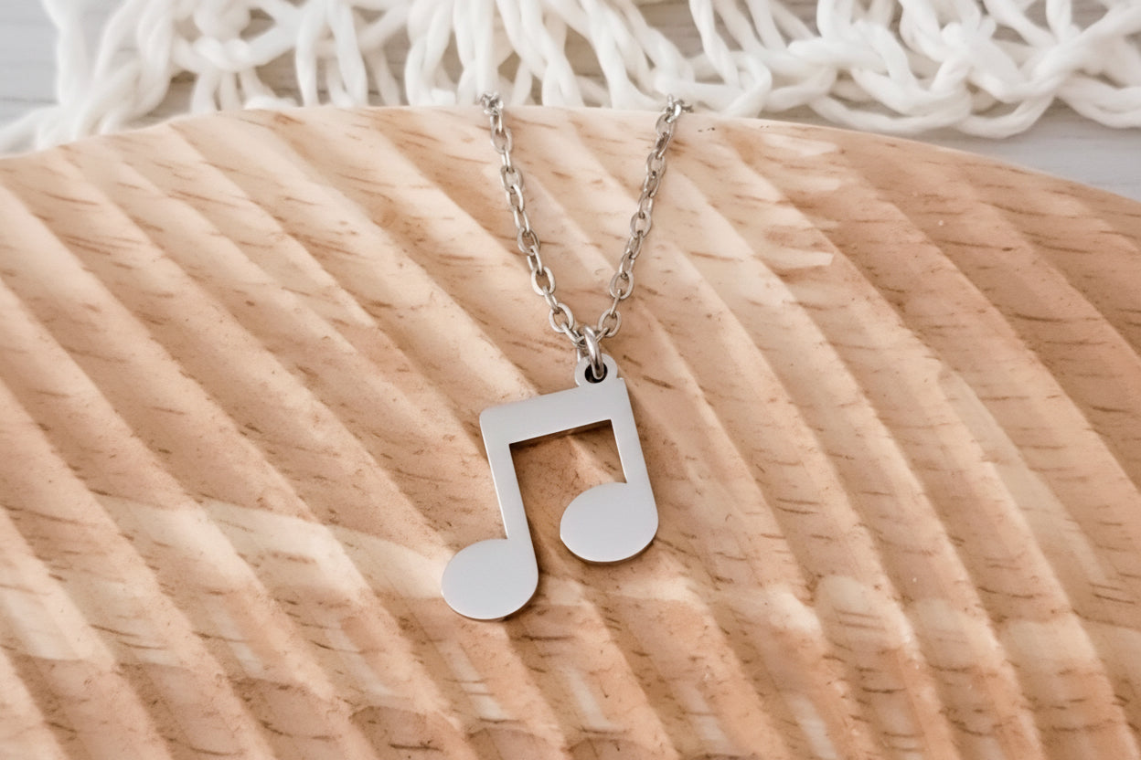 Customizable Double Eighth Note Music Pendant Necklace with chain