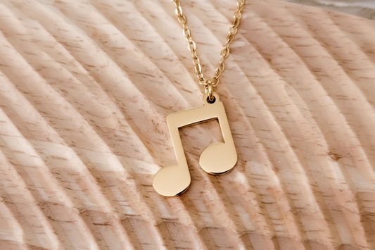Customizable Double Eighth Note Music Pendant Necklace with chain